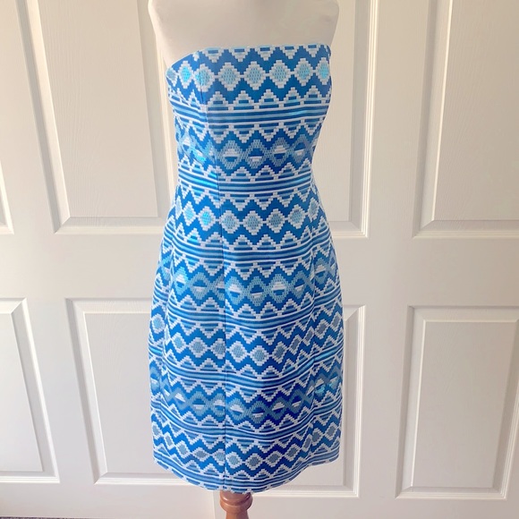 Badgley Mischka Strapless Metallic Blue Dress 2 - Picture 6 of 14